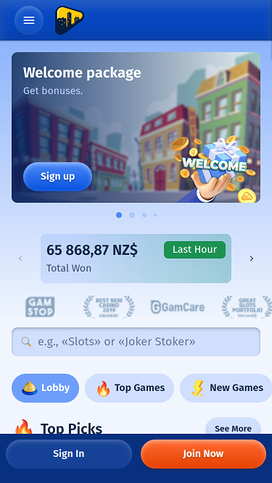 Spin City Casino Mobile Homepage