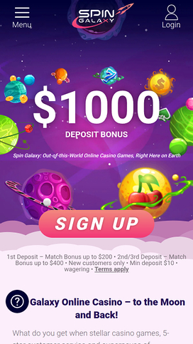 Spin Galaxy Casino Mobile Homepage