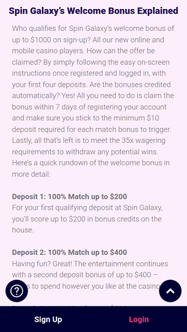 Spin Galaxy Casino Mobile Promotions