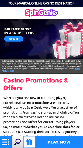 SpinGenie Casino Mobile Promotions
