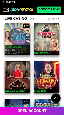 Spin Shake Casino Mobile Live Dealer