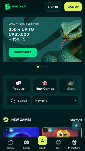 Spinaconda Casino Homepage Mobile
