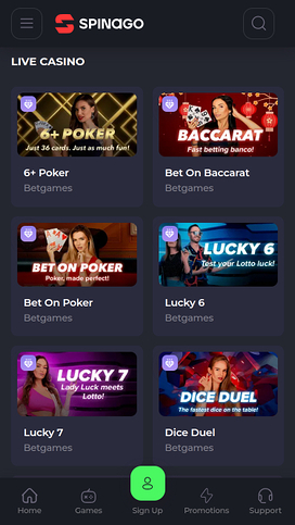 Spinago Casino Mobile Live Dealer