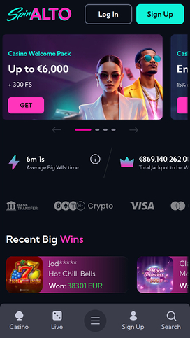 Spinalto Casino Mobile Homepage