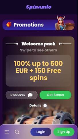 Mobile promotions screenshot of Spinando Casino