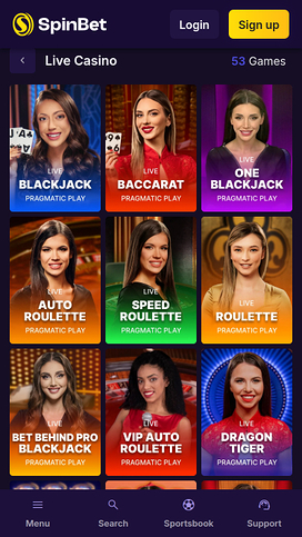 Spinbet Casino Mobile Live Dealer