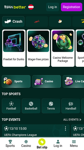 SpinBetter Casino Mobile Homepage