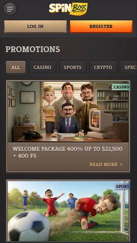 Promotions mobile page screenshot of Spinboss Casino