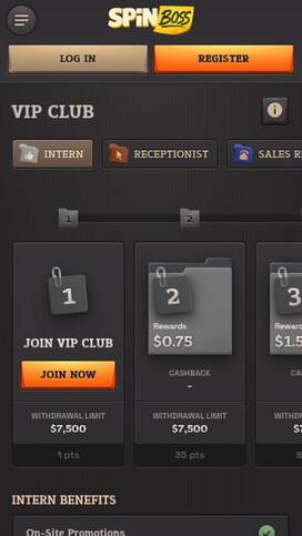 VIP mobile page screenshot of Spinboss Casino