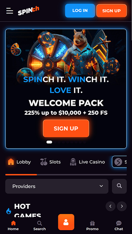 Spinch Casino Mobile Homepage