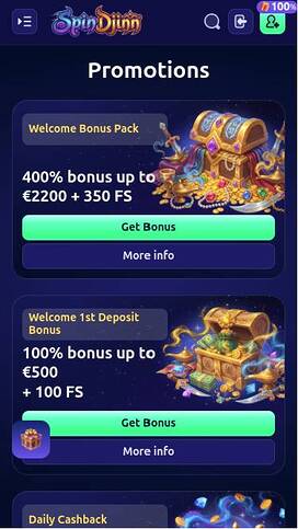 Promociones móviles del casino SpinDjinn