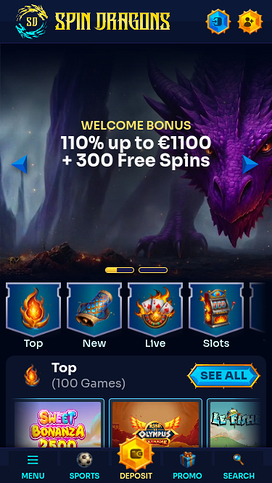 Página de inicio móvil del casino SpinDragons