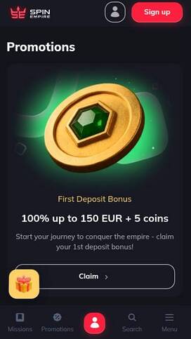 Promotions mobile screenshot of SpinEmpire Casino