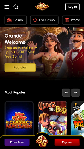 Homepage screenshot of Spingrande Casino for Mobile