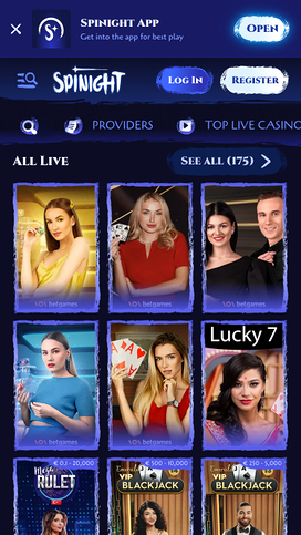 Casino móvil Spinight con crupier en vivo