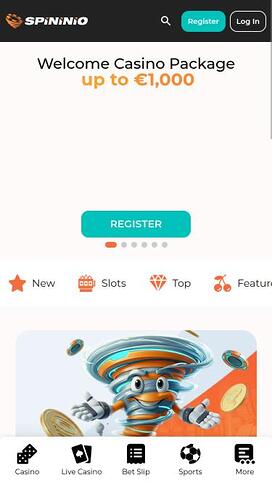 Spininio Casino mobile homepage