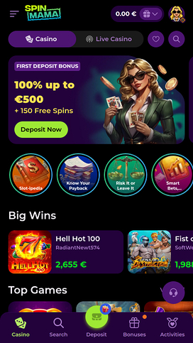Spinmama Casino Mobile Homepage