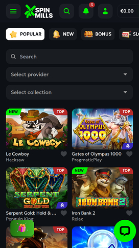 Spinmills Casino Mobile Games