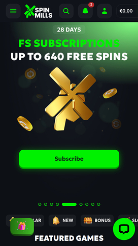 Spinmills Casino Mobile Homepage