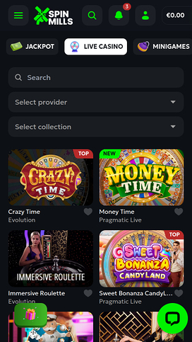 Spinmills Casino Mobile Live Dealer
