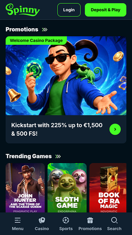 Spinny Casino Mobile Homepage