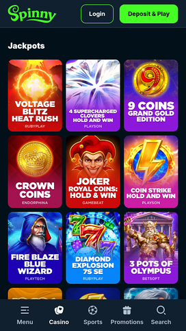 Spinny Casino Mobile Jackpot