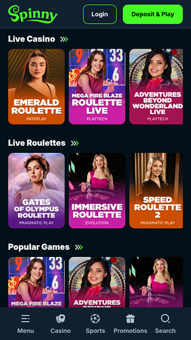 Spinny Casino Mobile Live Dealer