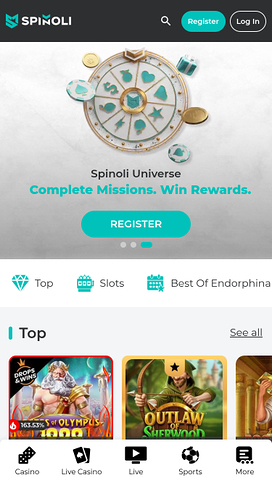 Spinoli Casino Mobile Homepage