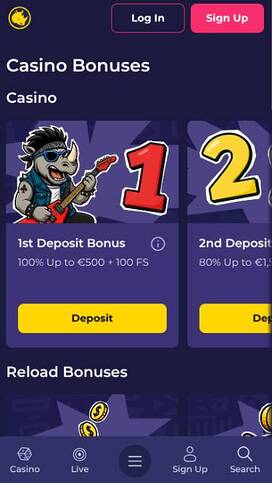 Captura de pantalla de la página móvil de promociones de Spinorhino Casino