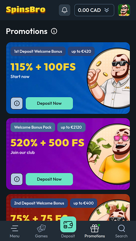 Spinsbro Casino Mobile Promotions