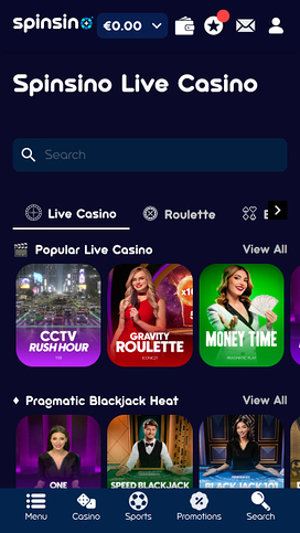 Spinsino Casino Mobile Live Dealer