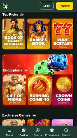 Captura de pantalla de la página móvil de juegos de SpinStag Casino