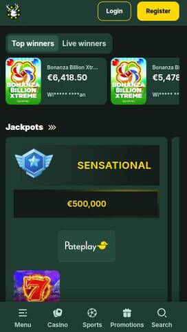 Captura de pantalla de la página móvil de Jackpot del casino SpinStag