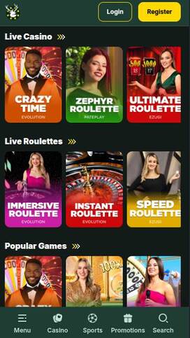 Captura de pantalla móvil en vivo del casino SpinStag