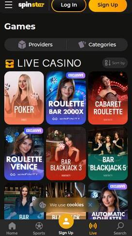 Live mobile page screenshot of Spinstar Casino