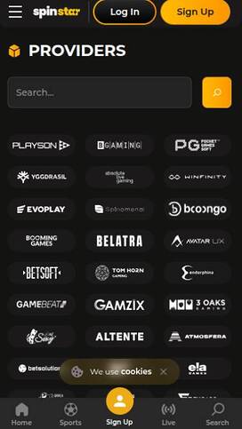 Providers mobile page screenshot of Spinstar Casino