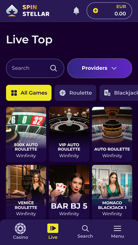 Spinstellar Casino Mobile Live Dealer
