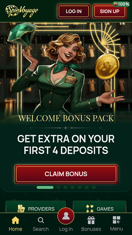 Homepage screenshot of SpinVoyage Casino for Mobile