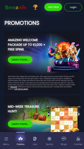 SpinzWin Casino Mobile Promotions