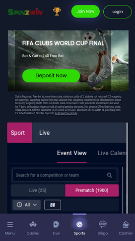 SpinzWin Casino Mobile Sports