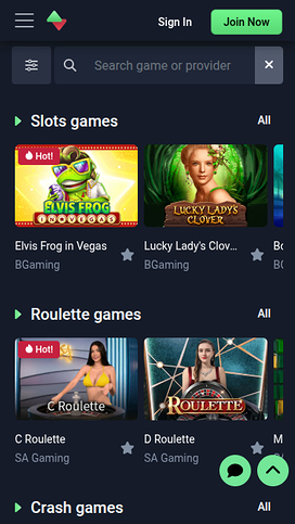 Homepage screenshot of Sportbet Casino for Mobile