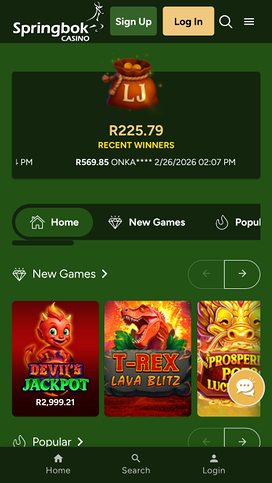 Springbok Casino Mobile Homepage