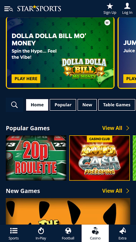 StarSports Casino Homepage Mobile