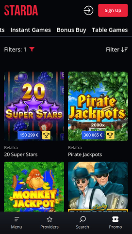 Jackpot móvil de Starda Casino