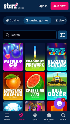 Captura de pantalla de los juegos de StarzSpins Casino para dispositivos móviles