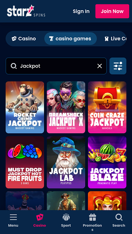 Jackpot móvil del casino StarzSpins
