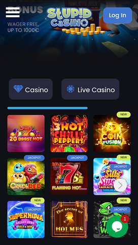 Página de inicio móvil de Stupid Casino
