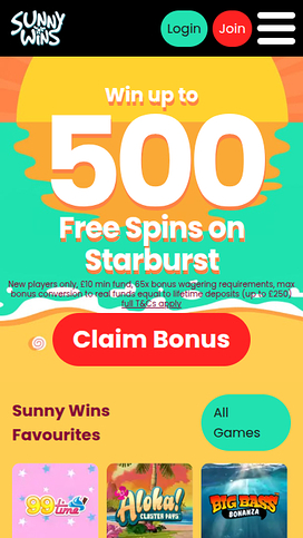 Sunny Wins Mobile Homepage