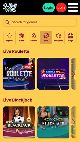 Sunny Wins Mobile Live Dealer