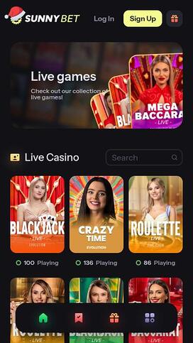 Casino SunnyBet con crupier en vivo móvil